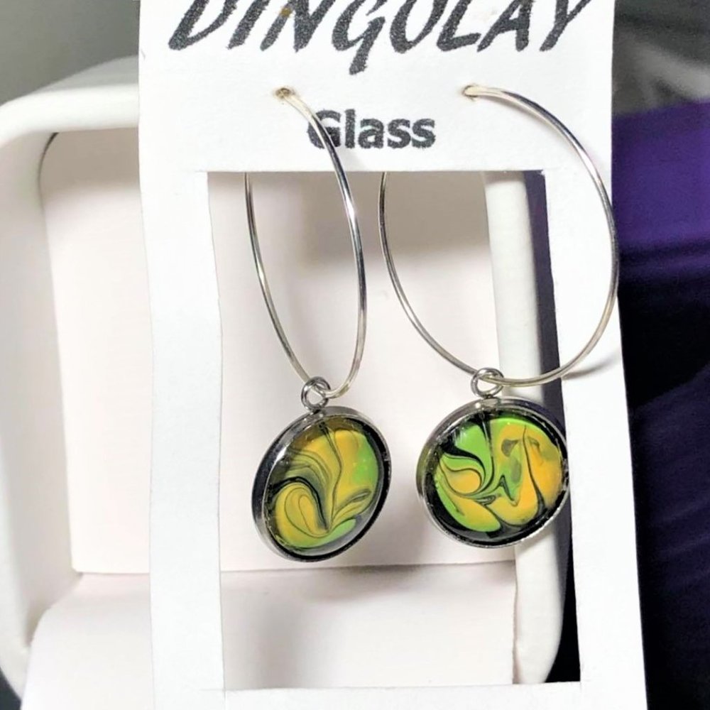 Hand Painted Glass Dome Earrings